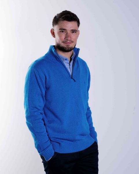 Image de Pull coton demi zip unité -  4 XL COBALT