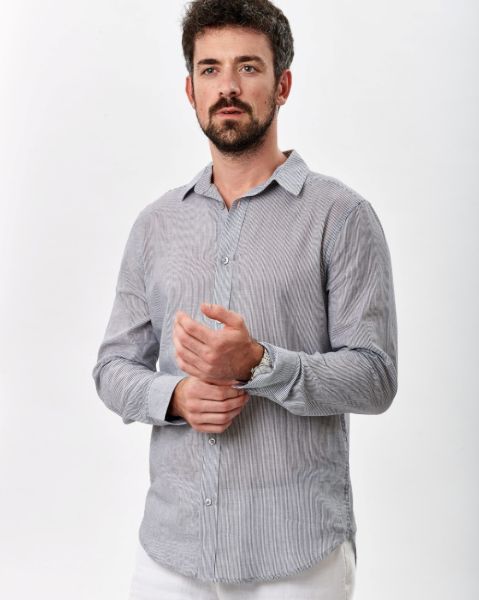 Image de Chemise voile de coton rayée ML  unité -  2 XL ANTHRACITE