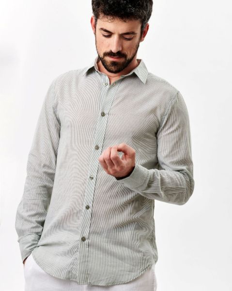 Image de Chemise voile de coton rayée ML  unité -  L KAKI
