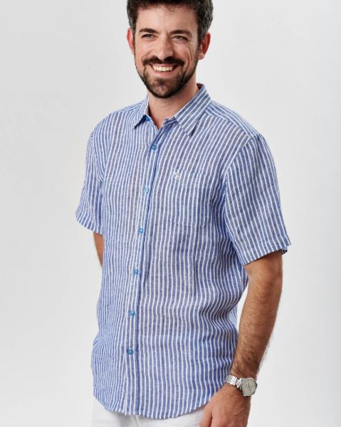 Image de Chemise lin rayée MC  unité -  4 XL MARINE