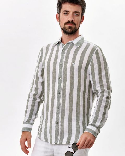 Image de Chemise lin larges rayures unité -  2 XL KAKI