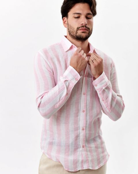 Image de Chemise lin larges rayures unité -  3 XL ROSE