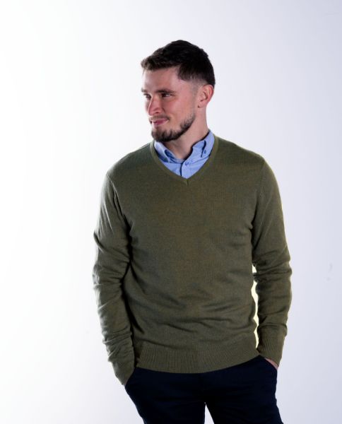 Image de Pull col V cahemire unité -  XL KAKI