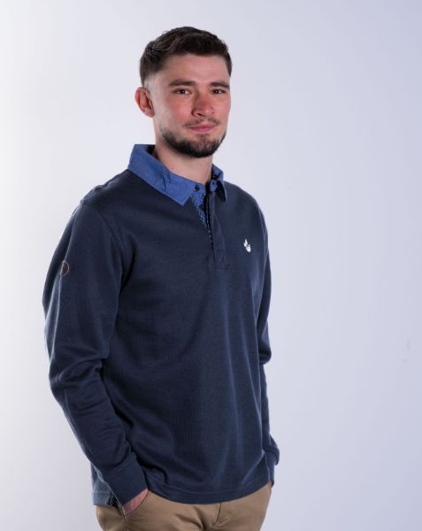 Image de Sweat col polo jeans unité -  2 XL MARINE/ BLANC