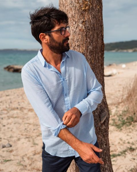 Image de Chemise voile de coton rayée ML  unité -  3 XL CIEL