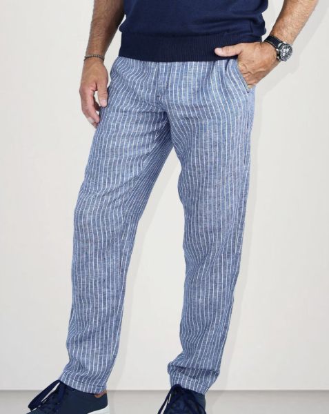 Image de Pantalon lin jog. rayé unité -  XL MARINE