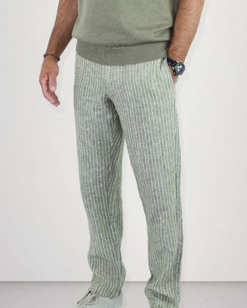 Image de Pantalon lin jog. rayé unité -  L OLIVE