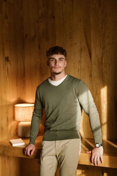 Image de Pull col V en cachemire unité -  M KAKI